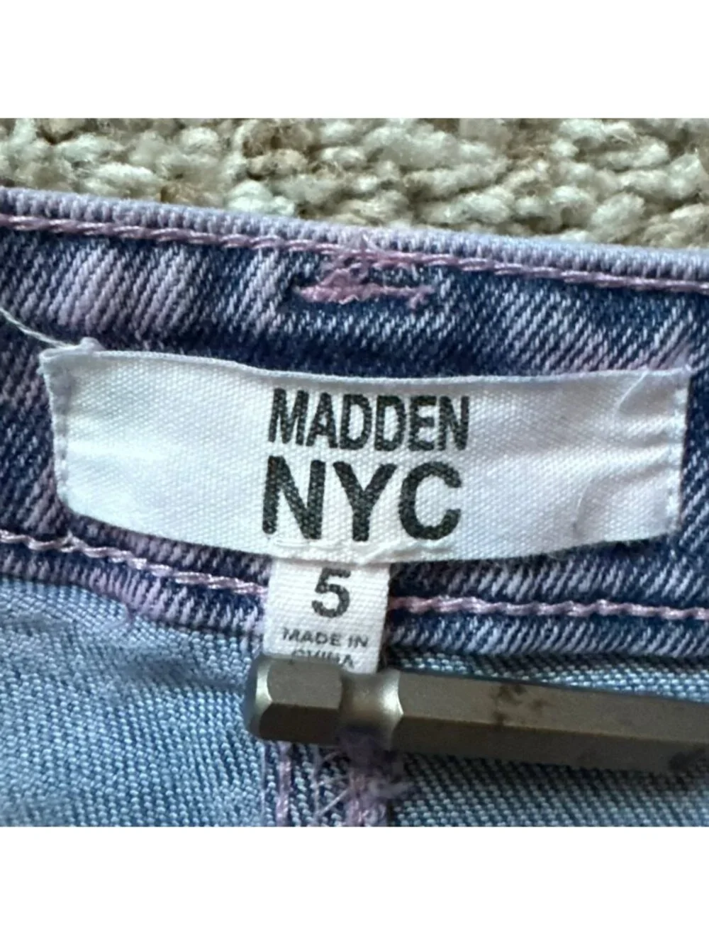 Madden NYC Jean Shorts Women's Size 5 Acid Wash Purple High Waisted Frayed Hem
